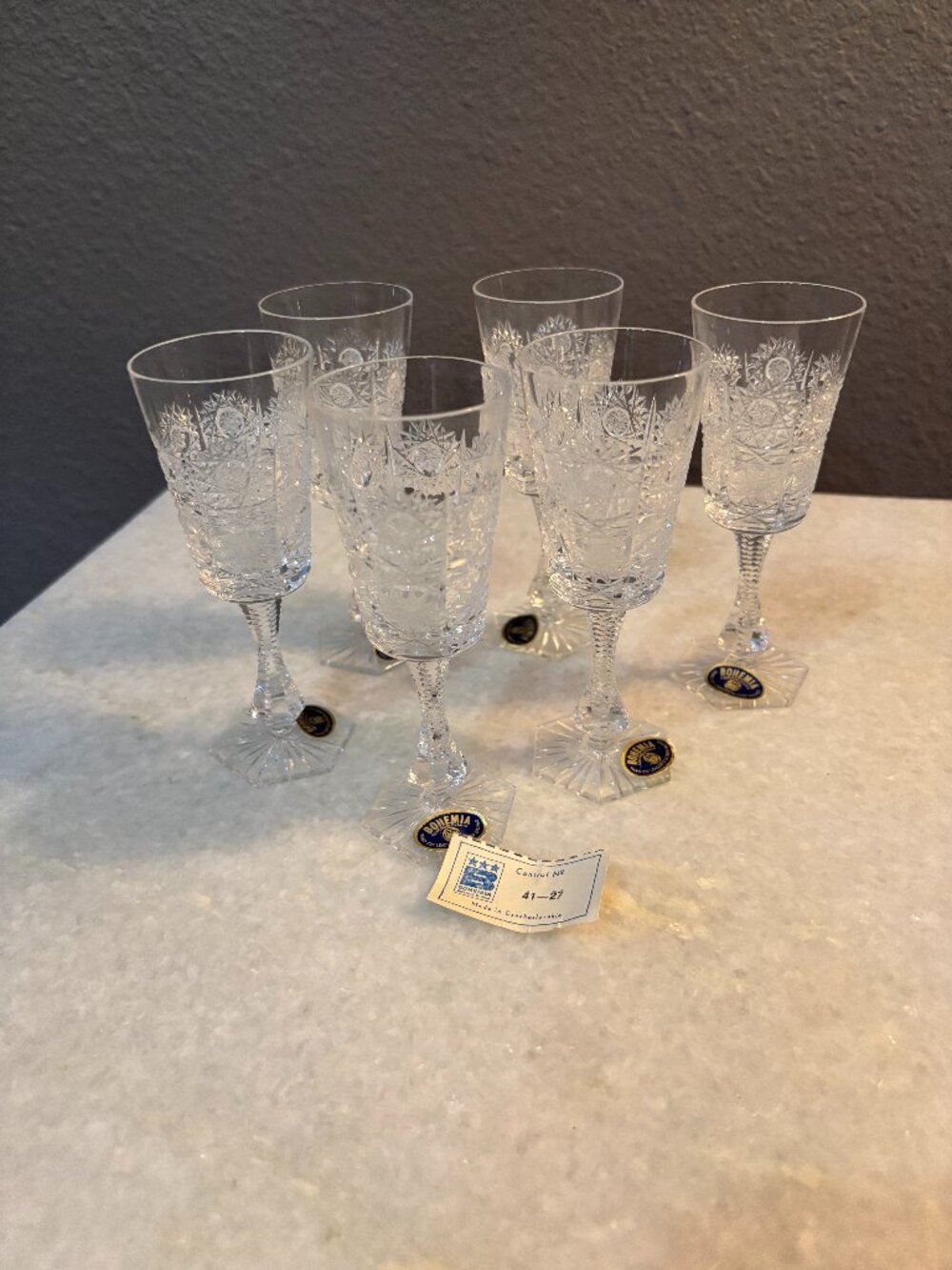 Vintage Bohemia Crystal Liqueur Glasses Set of 6 Hand Cut 24% Lead Crystal NOS
